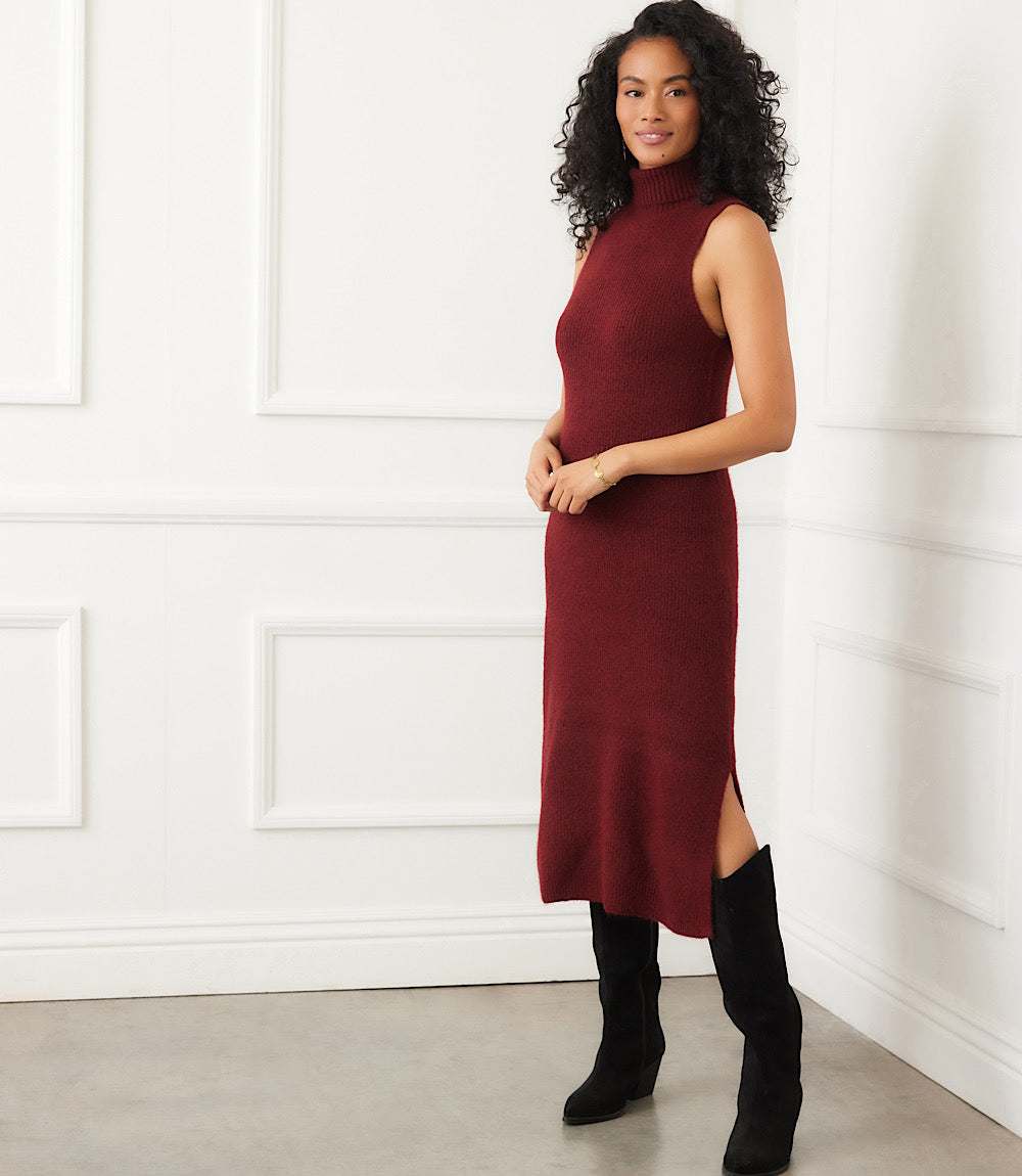 Sleeveless Turtleneck Sweater Dress