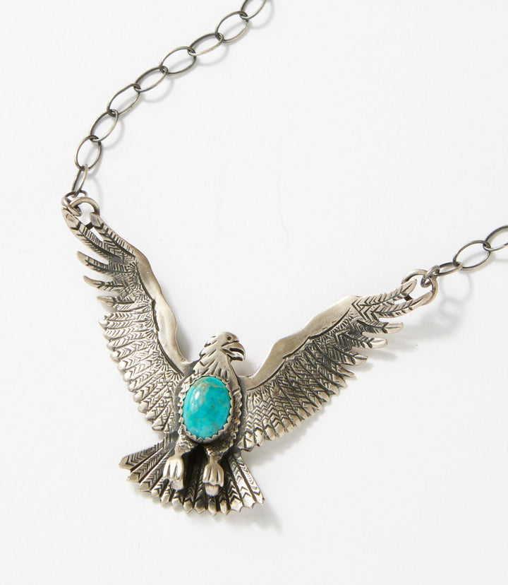 Kingman Turquoise Sterling Silver Eagle Necklace