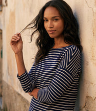 Stripe 3/4 Sleeve Boatneck Top