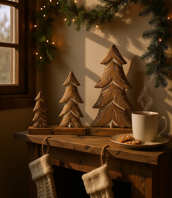 Wooden Pine Trees, Set Of 3