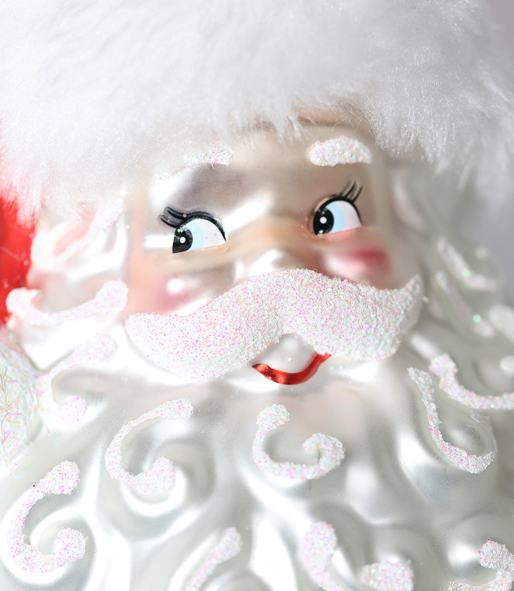 Curly Beard Santa Glass Ornament