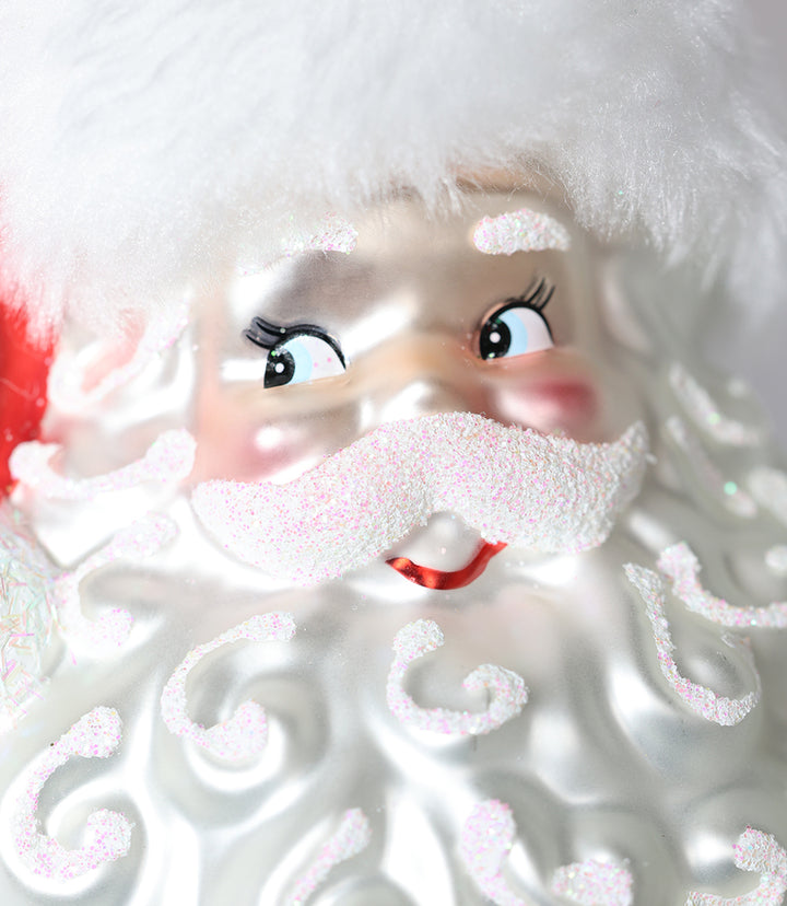 Curly Beard Santa Glass Ornament
