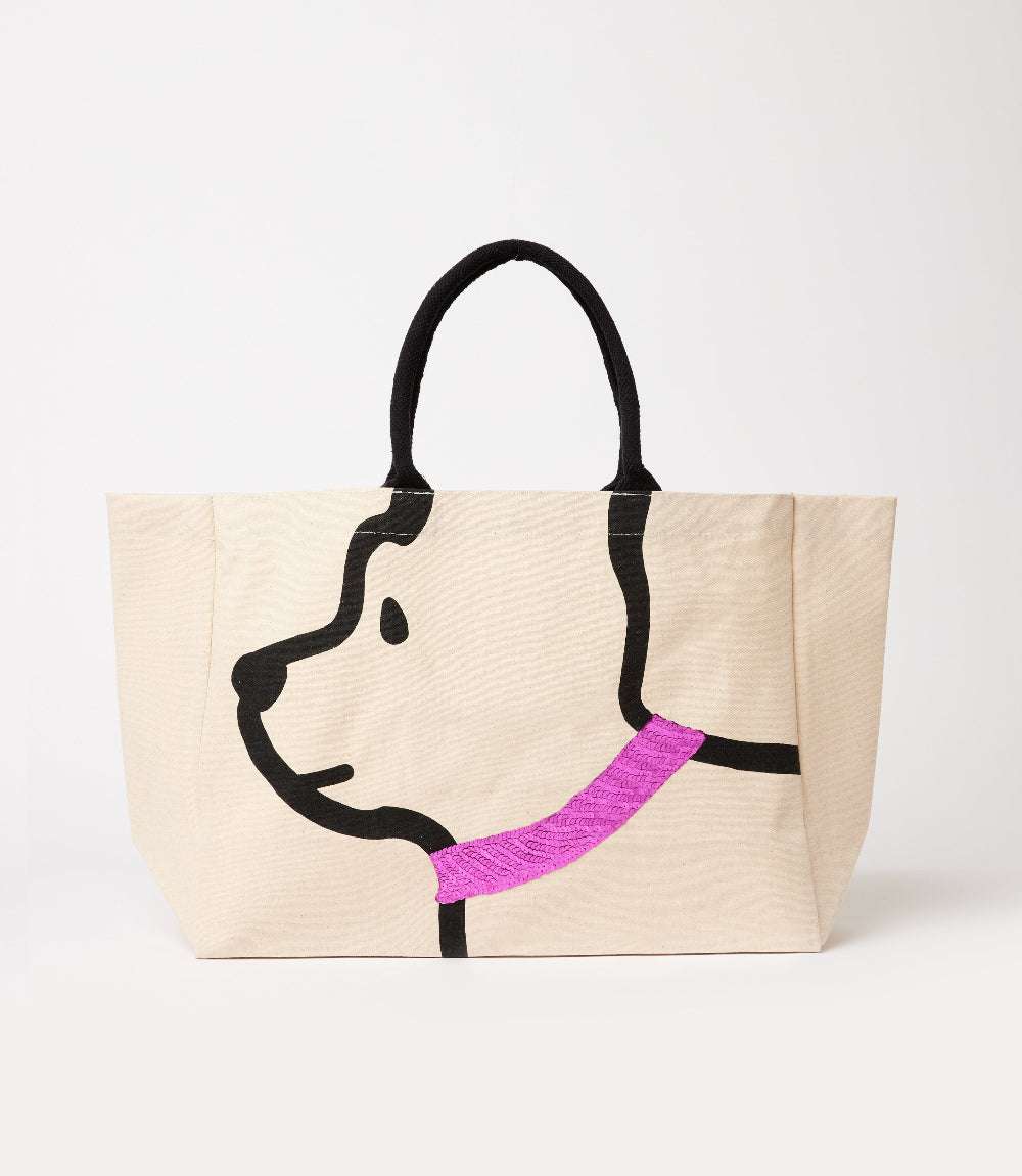 Dog Tote Bag - Durable Canvas with Playful Dog Graphic & Sequin