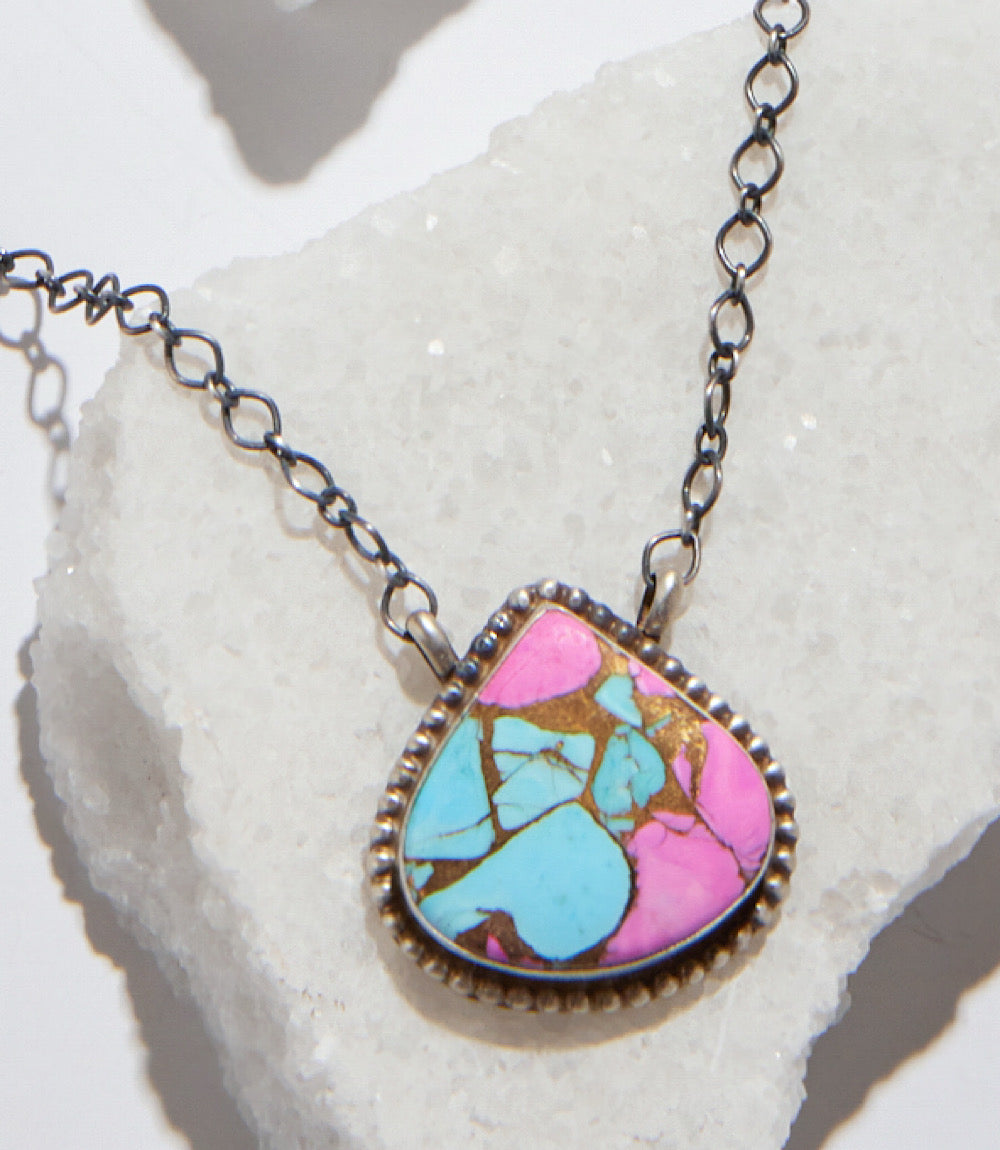 Cotton Candy Turquoise Teardrop Pendant Necklace