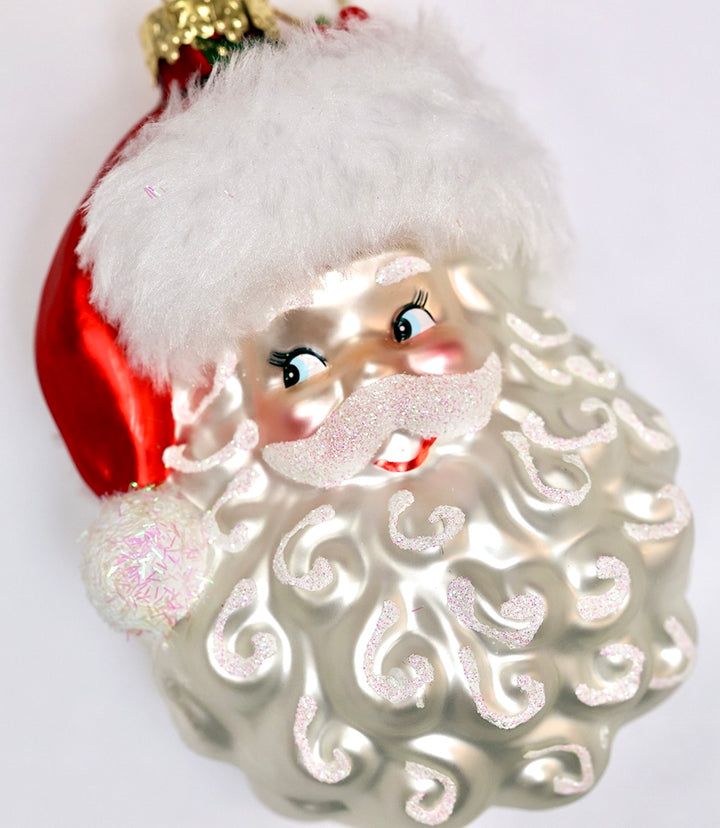 Curly Beard Santa Glass Ornament