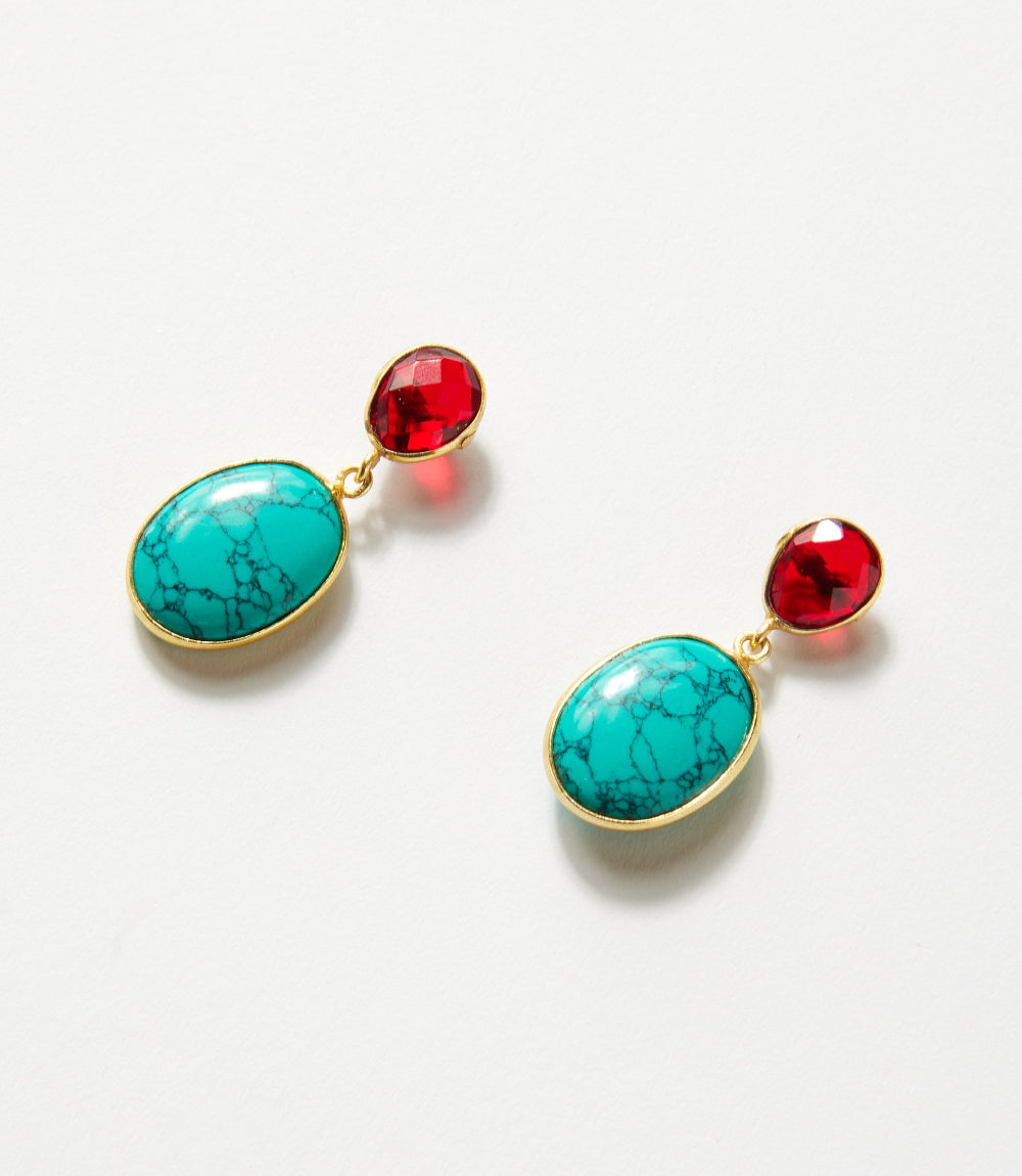 Turquoise And Red Coral Earrings