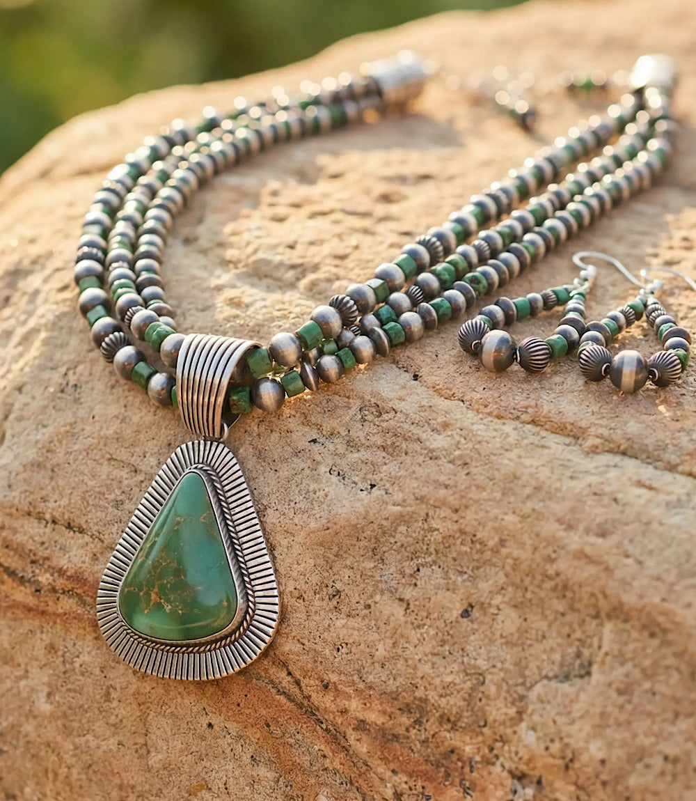 Royston Turquoise Multi Strand Pendant Necklace And Earring Set