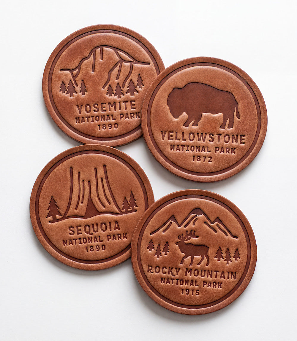 Leather National Park Coasters, Set Of 4