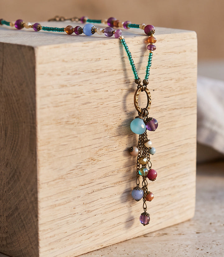 Czech Glass Beaded Tassel Necklace