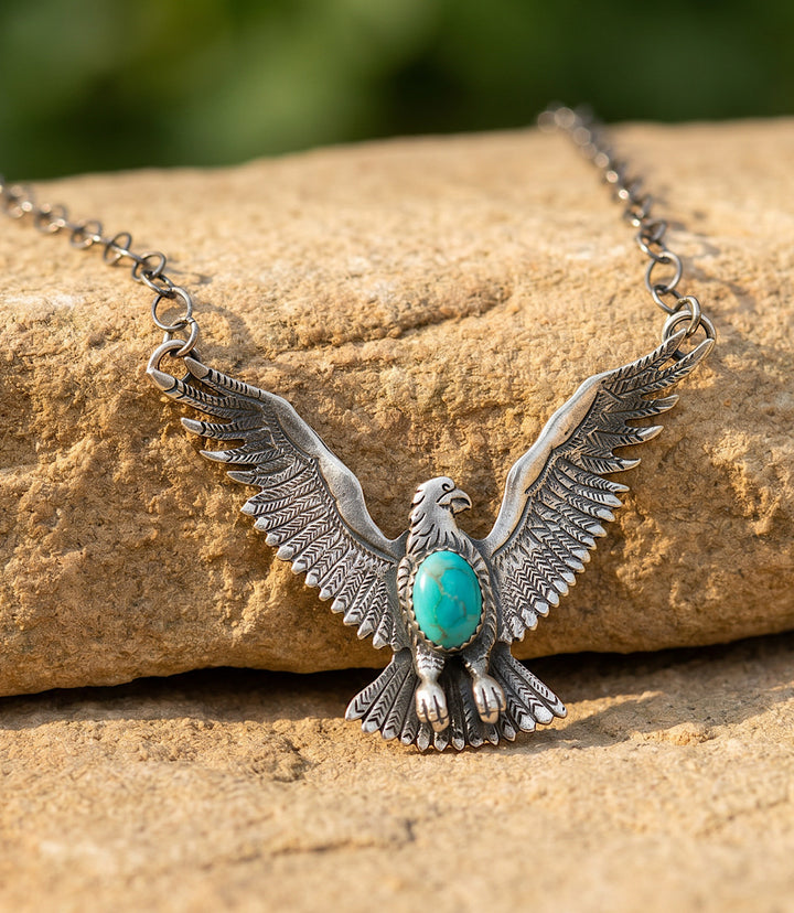 Kingman Turquoise Sterling Silver Eagle Necklace