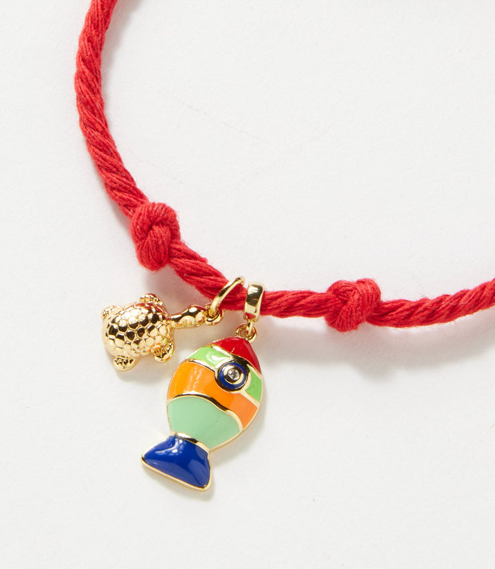 Fish And Turtle Charm Cord Bracelet
