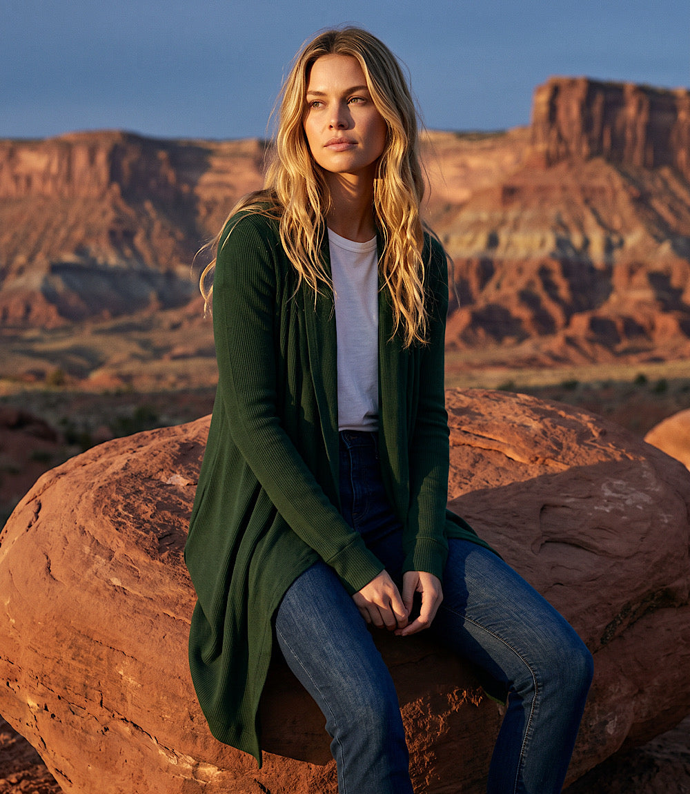 Ribbed Drape Front Cardigan