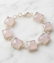 Pink Opal Link Bracelet with blush-pink stones and silver-tone links, lightweight and elegant jewelry accessory