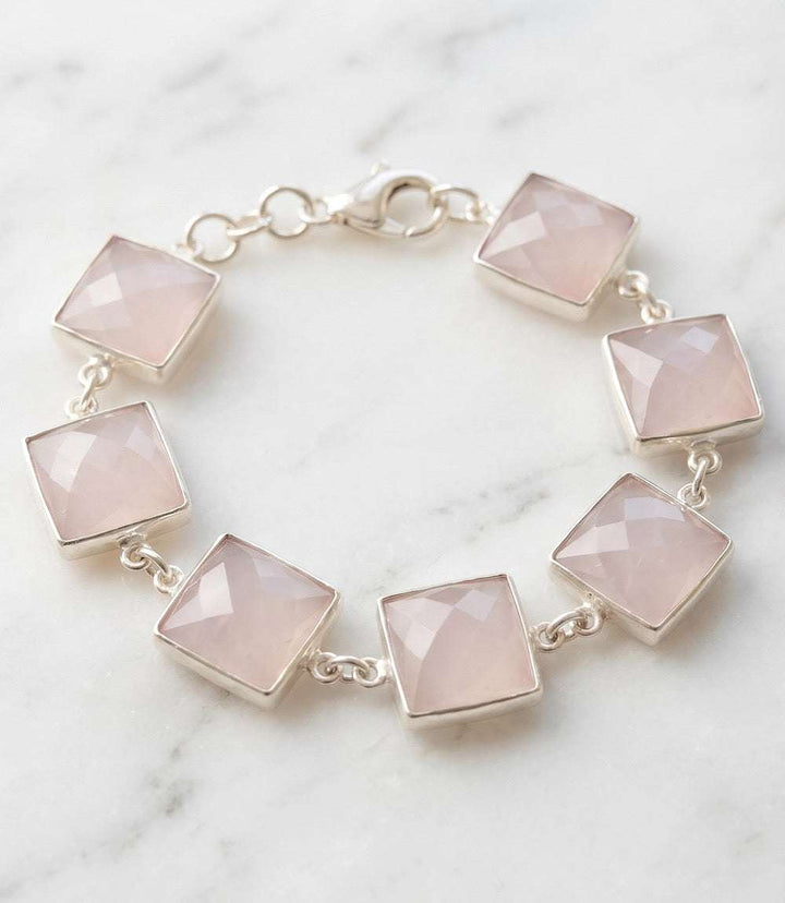 Pink Opal Link Bracelet with blush-pink stones and silver-tone links, lightweight and elegant jewelry accessory