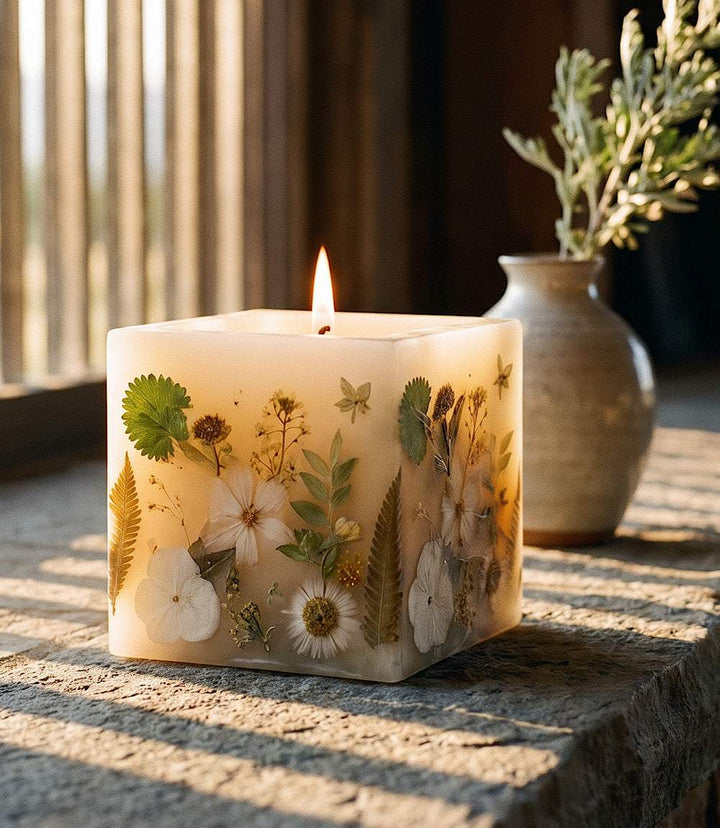 Pressed Flower Hurricane Candle
