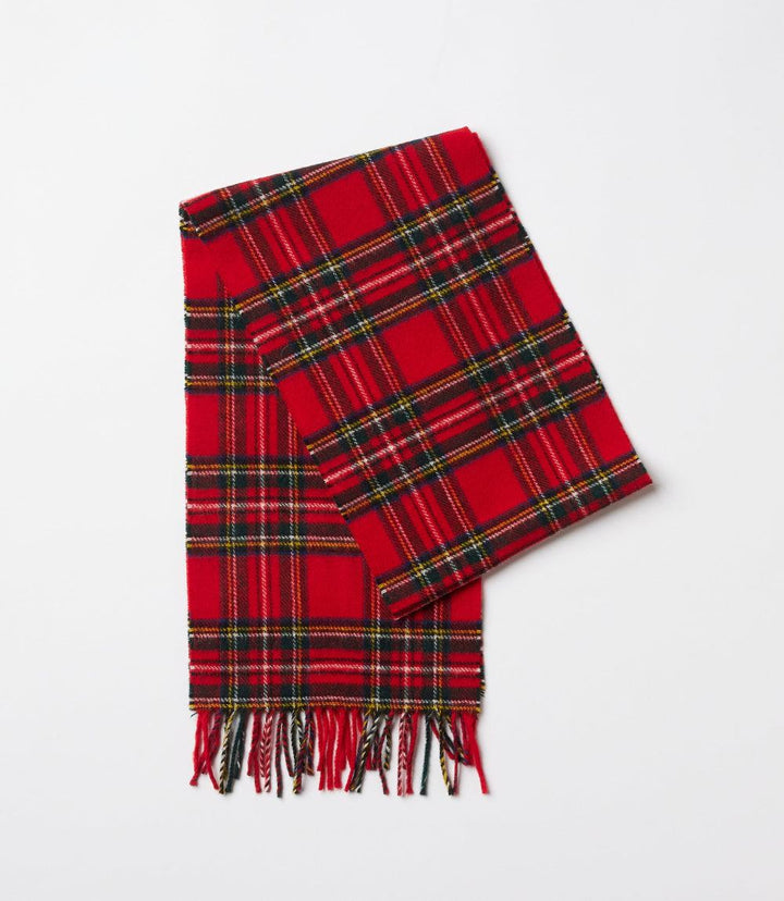 Merino Wool Fringed Plaid Scarf