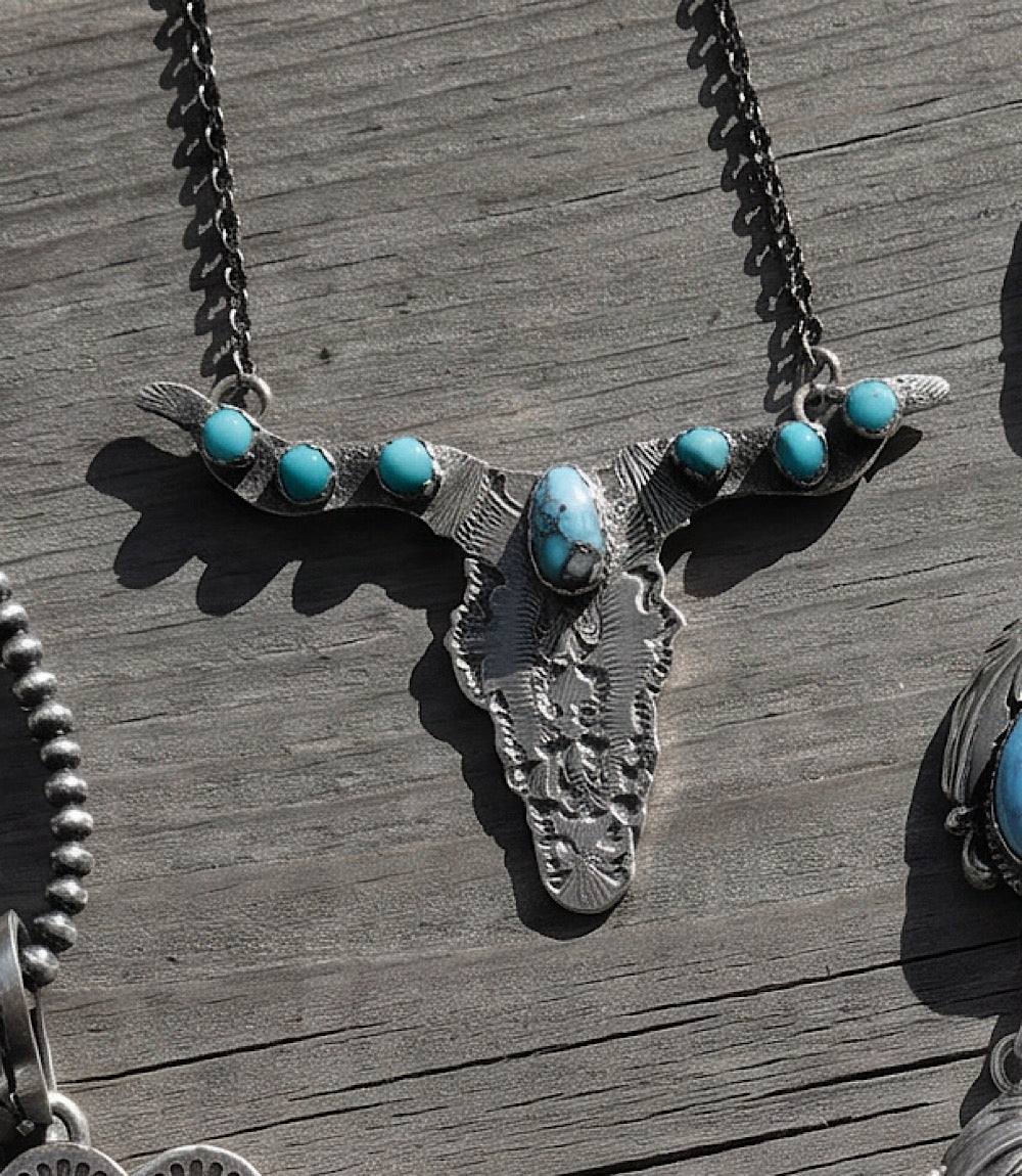 Embellished Longhorn Turquoise Necklace