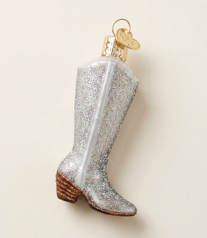 Glittered Boot Glass Ornament