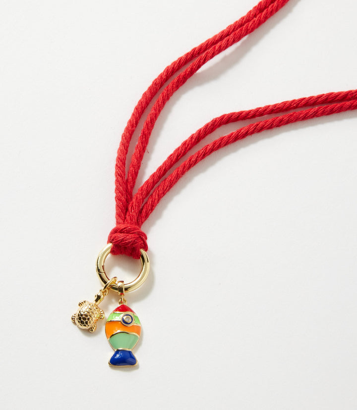 Fish And Turtle Charm Cord Necklace
