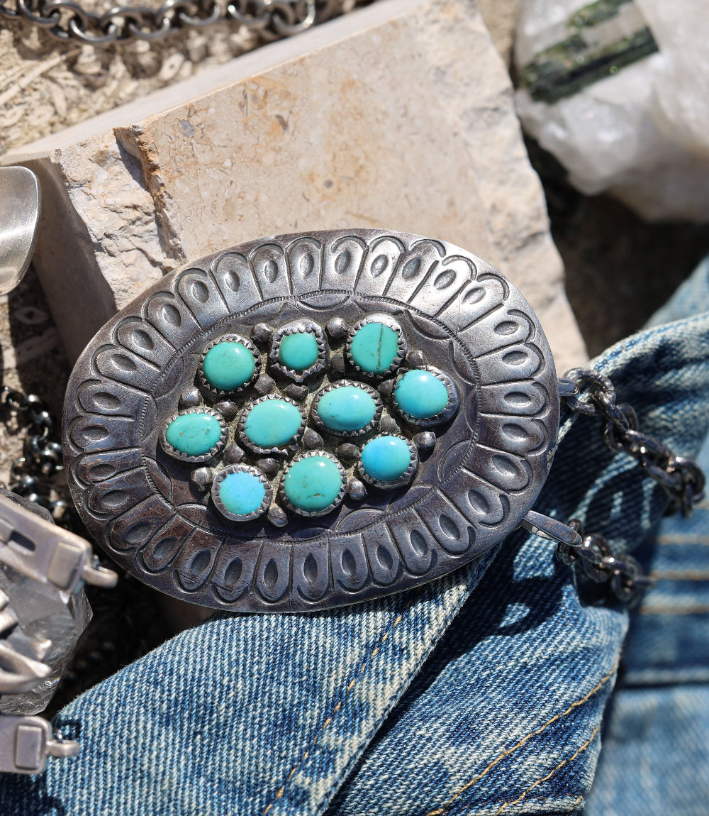Vintage Kingman Turquoise Concho Necklace