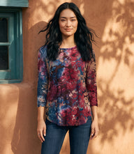 3/4 Sleeve Tie-Dye Burnout Shirttail Top