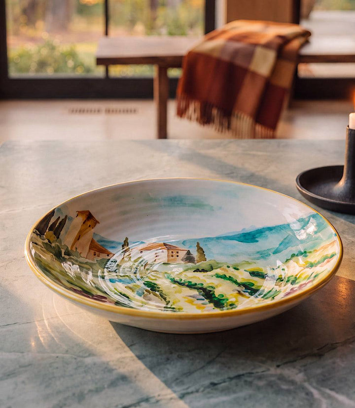 Tuscany Ceramic Large Serving Bowl with Tuscan countryside design in stoneware