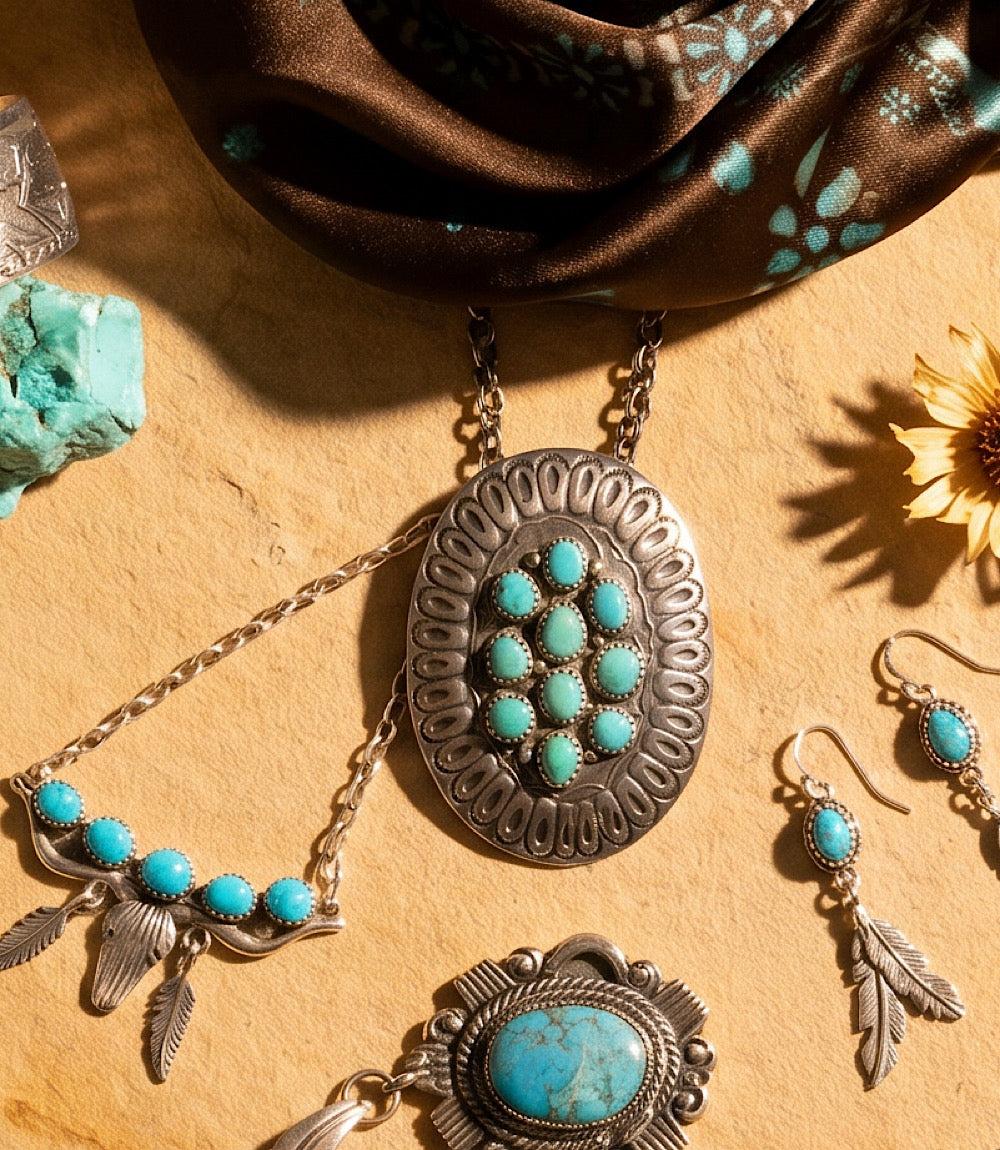 Vintage Kingman Turquoise Concho Necklace