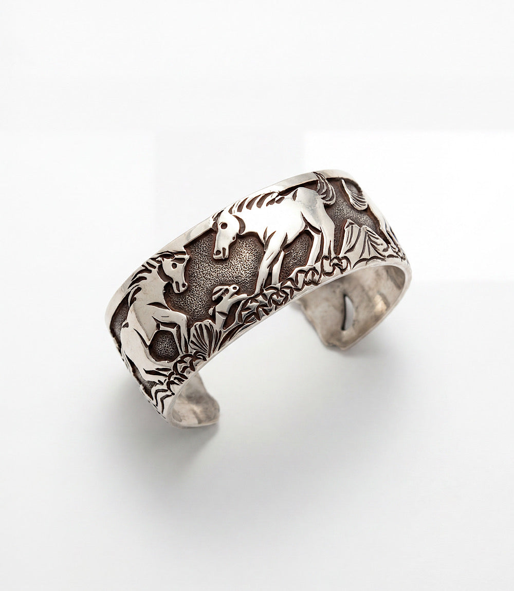 Horse Engraved Sterling Silver Cuff Bracelet