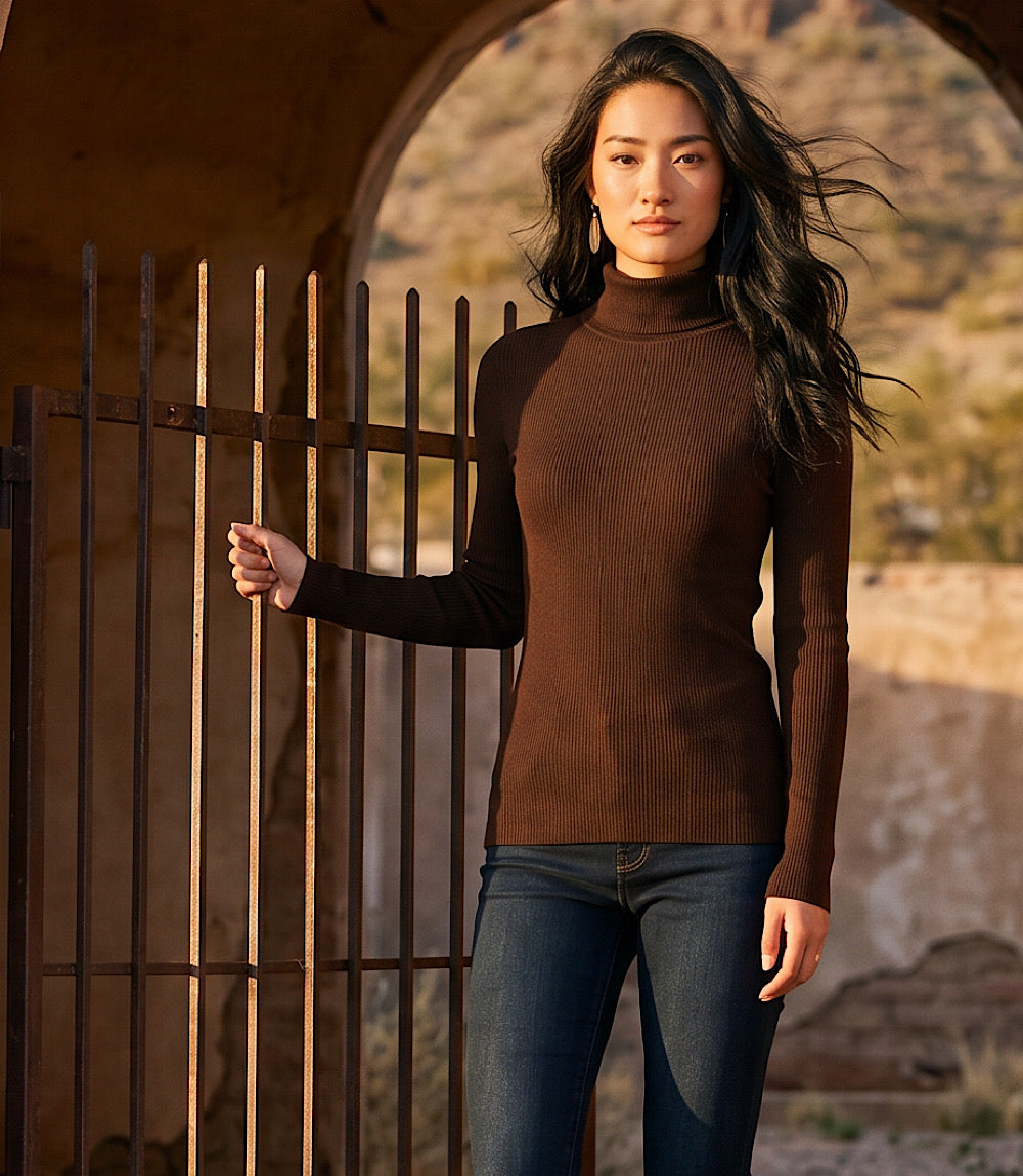 Ribbed Long Sleeve Turtleneck Top