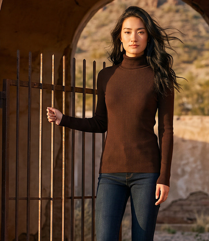 Ribbed Long Sleeve Turtleneck Top