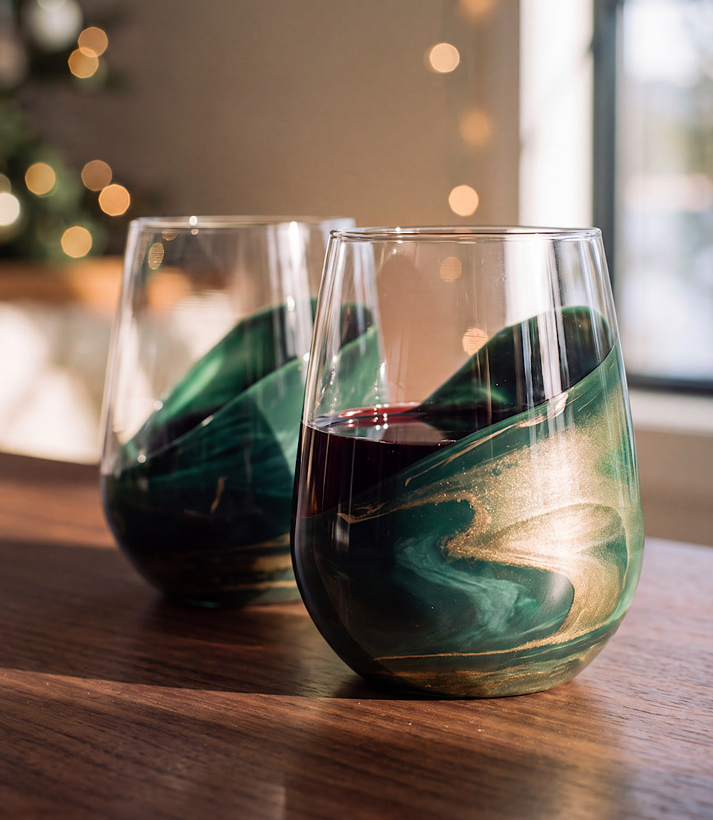 Ocean Waves Wine Glasses, Set Of 2