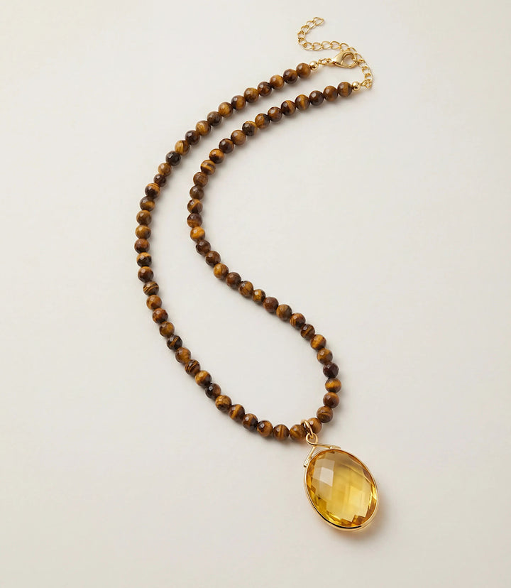 Tigers Eye Beaded Crystal Necklace