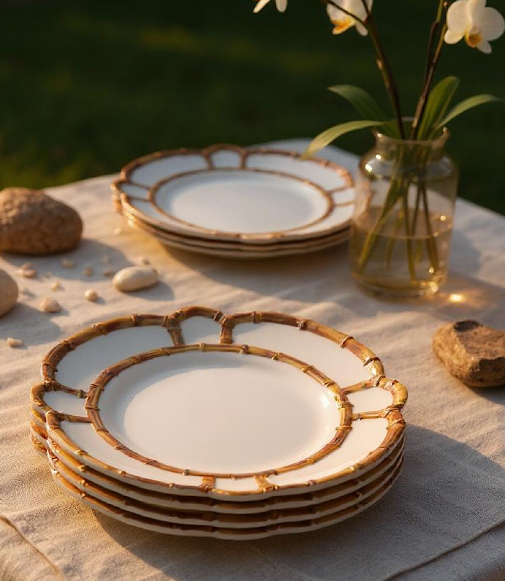 Bamboo Accent Dinner Plates, Set Of 4