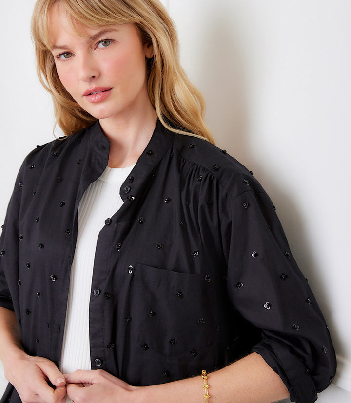 Long Sleeve Beaded Sequin Shirt