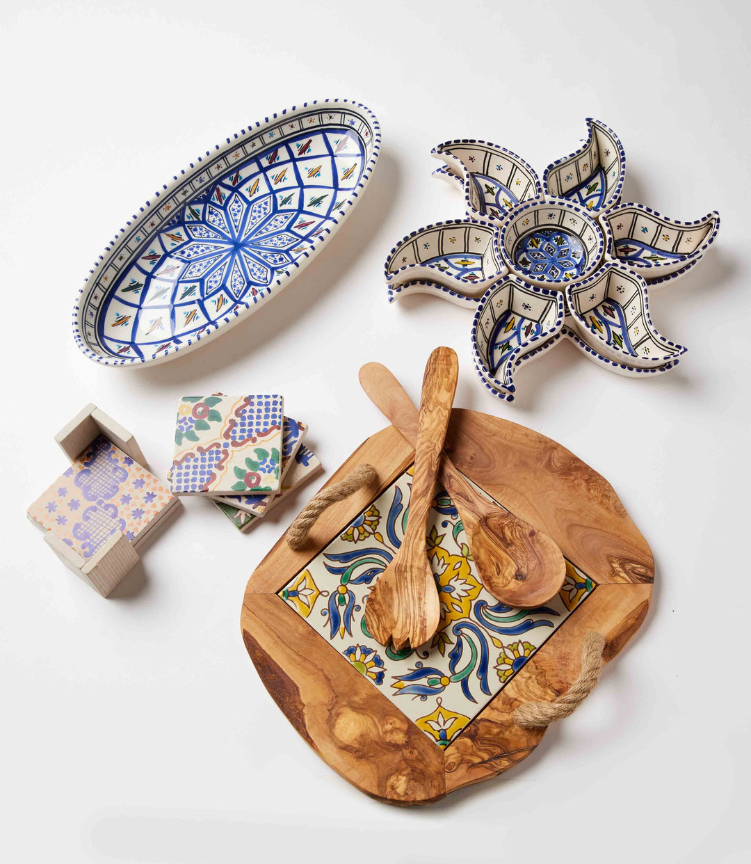 Vintage Pattern Tiled Coasters, Set of 4