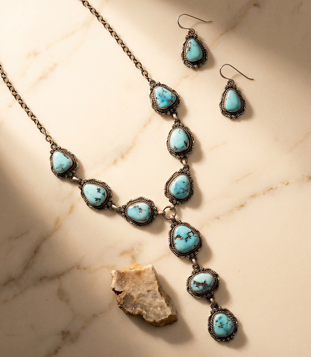 Golden Hill Turquoise Lariat Necklace And Earring Set