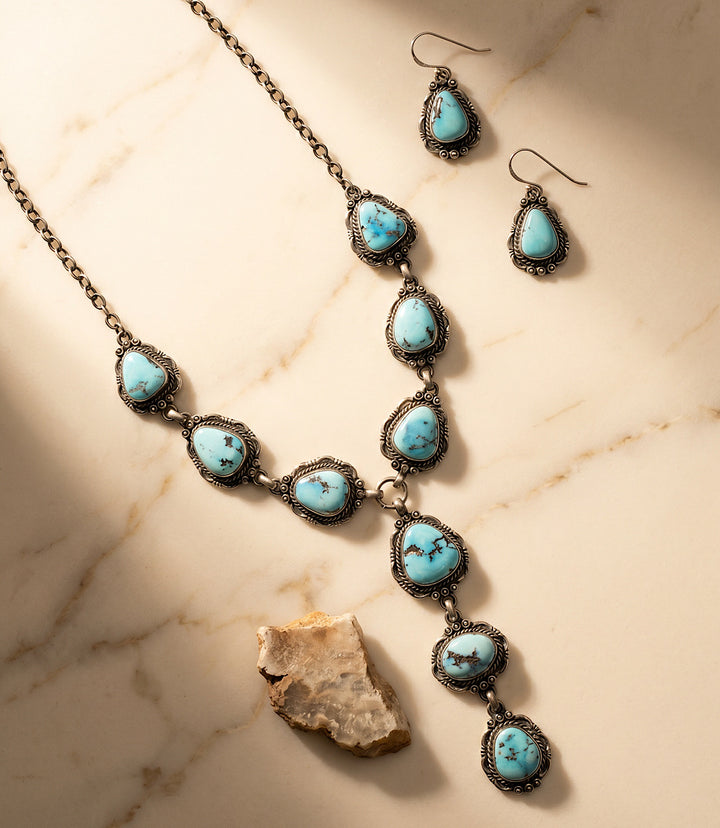 Golden Hill Turquoise Lariat Necklace And Earring Set