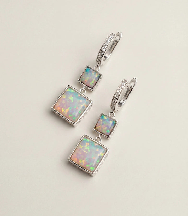 Square Opal Huggie Earrings