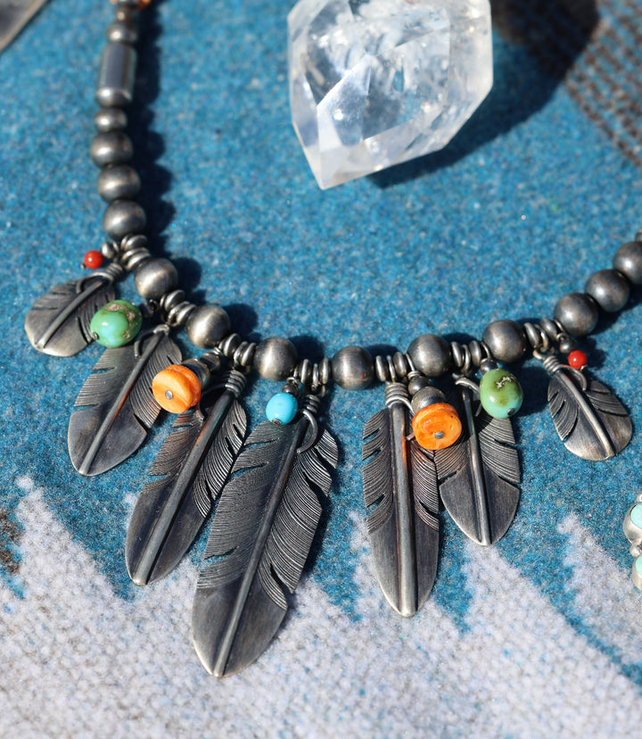 Multi Stone Feather Beaded Turquoise Necklace