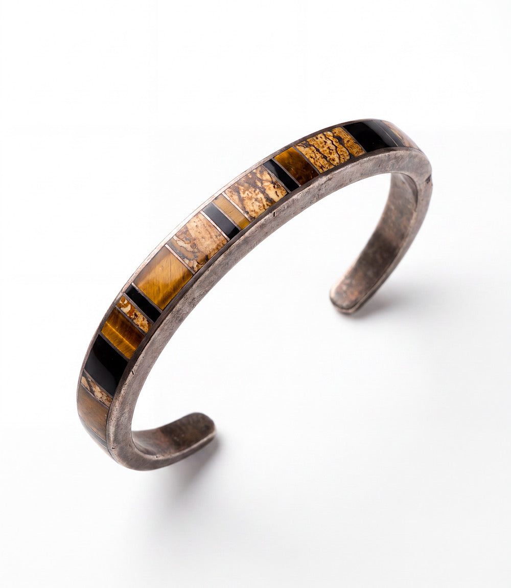 Jasper And Tiger's Eye Inlay Cuff Bracelet