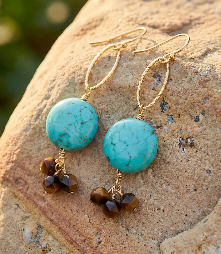 Tiger's Eye And Blue Magnesite Earrings