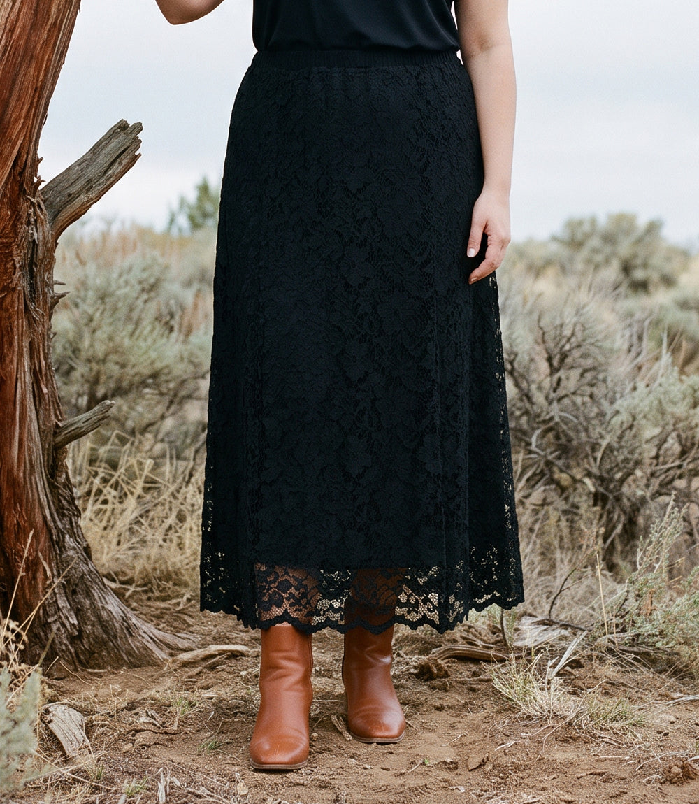 Plus Size Lace Midi Skirt