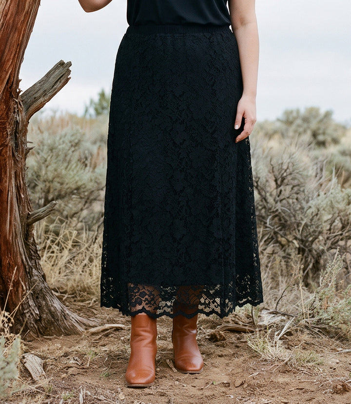 Plus Size Lace Midi Skirt
