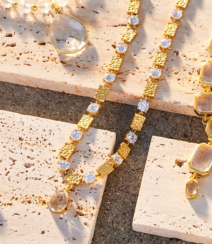 Matte Gold And Crystal Stone Necklace