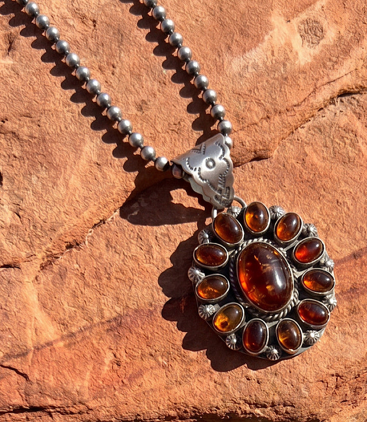 Vintage Embellished Amber Pendant Necklace