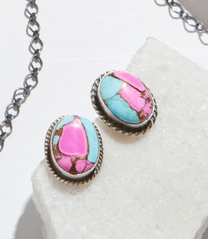 Cotton Candy Turquoise Stud Earrings