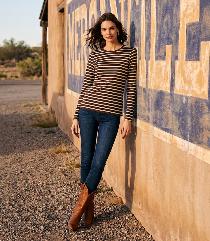 Stripe Long Sleeve Crewneck Top