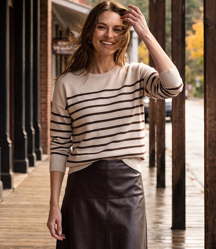 Petite Size Stripe Crewneck Sweater