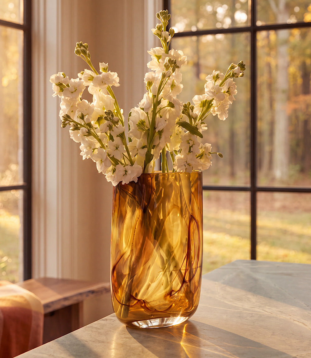 Tall Swirl Hand Blown Glass Vase