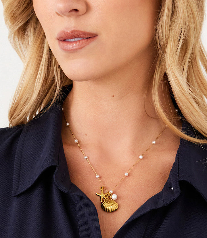 Pearl Beaded Ocean Charm Necklace